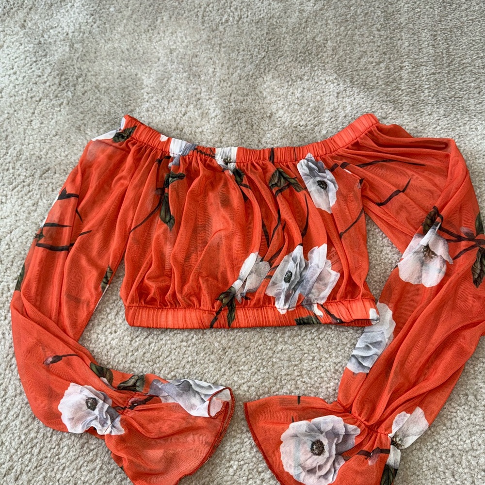 Missguided Orange Off-the-Shoulder Crop Blouse